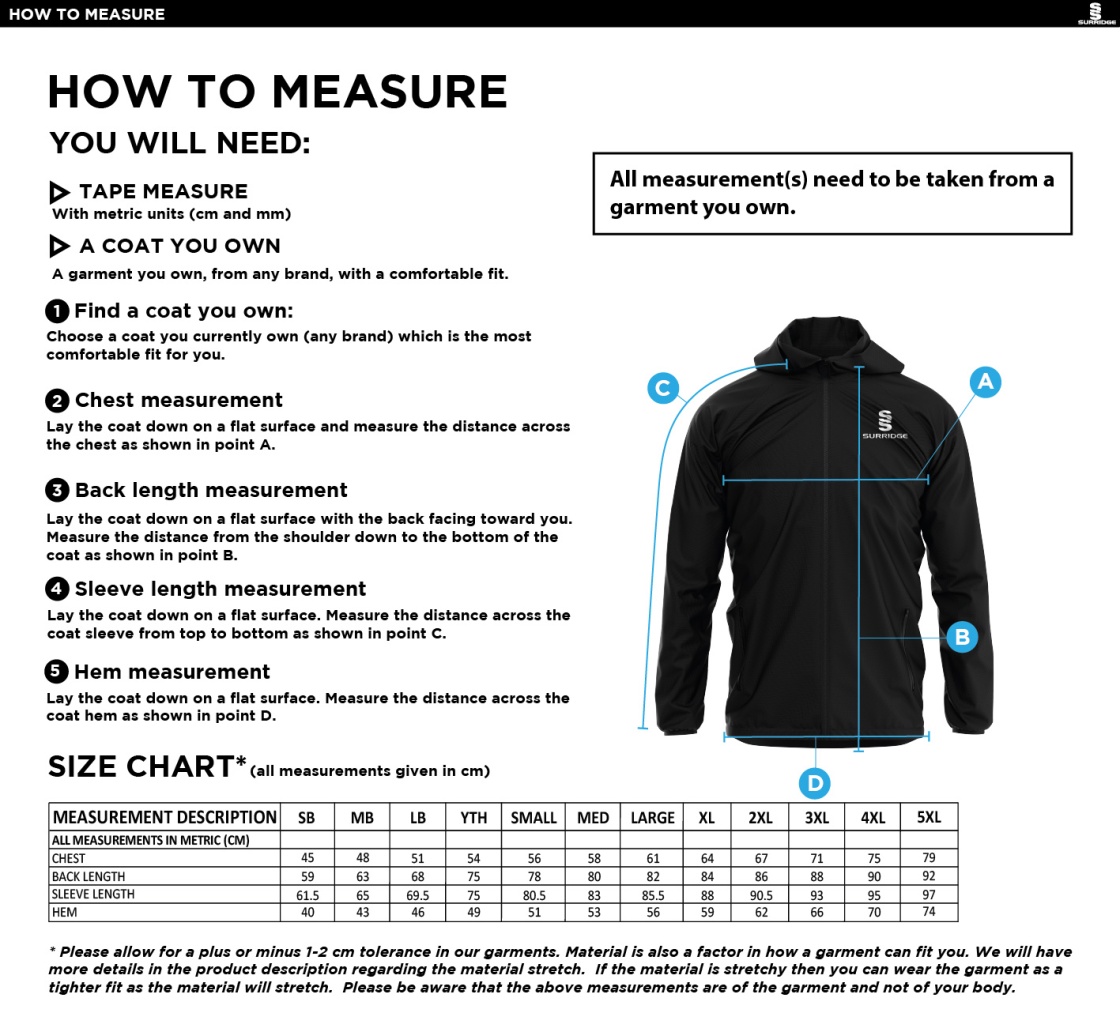 Ram CC - Dual Full Zip Training Jacket : Black - Size Guide