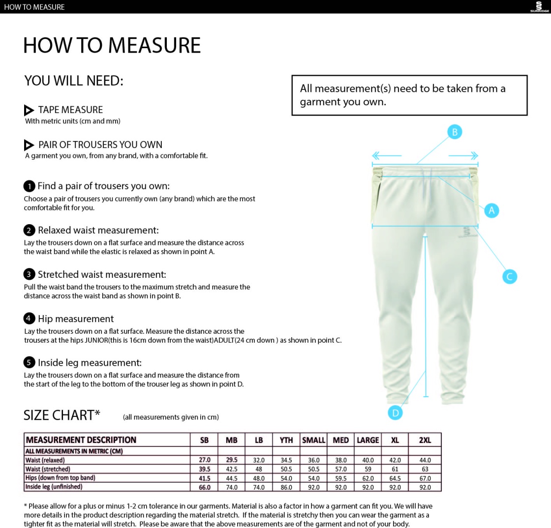 Ram CC - Active Playing Pant - Black - Size Guide