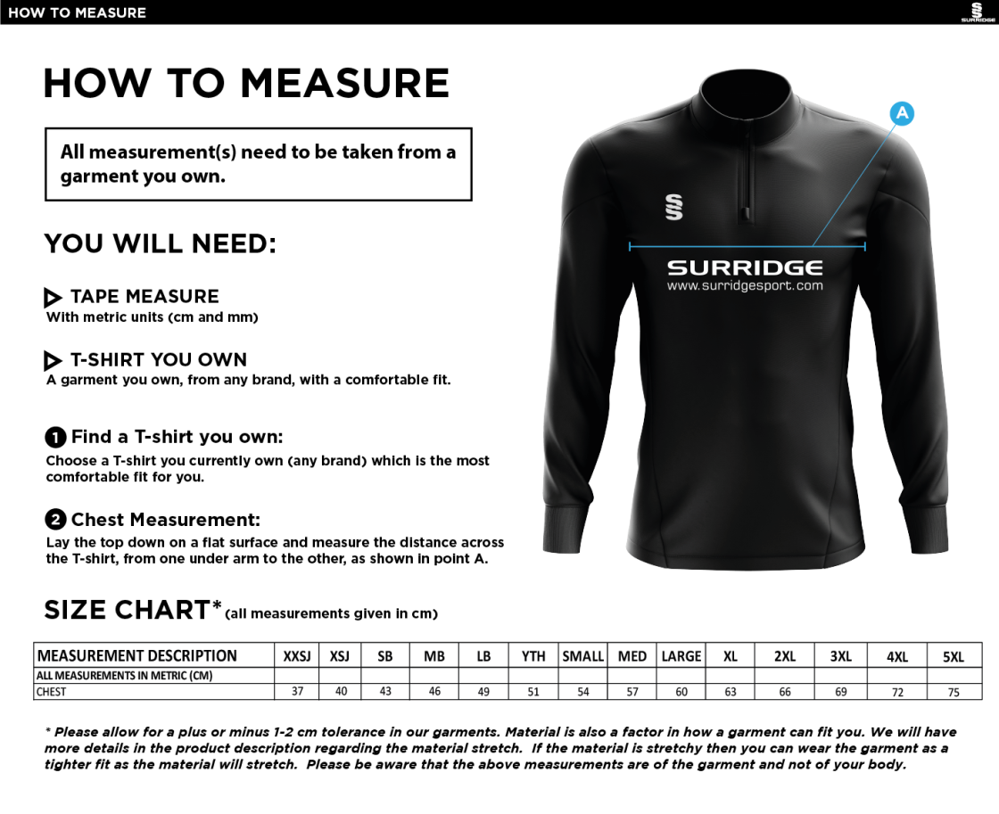 Ram CC - 1/4 Zip Dual Performance Top - Black - Size Guide