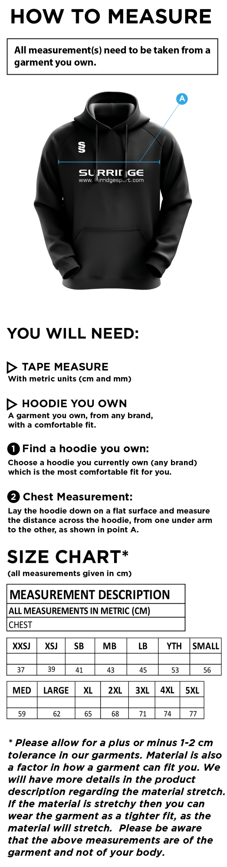 Ram CC - Fuse Hoody : Black / White - Size Guide