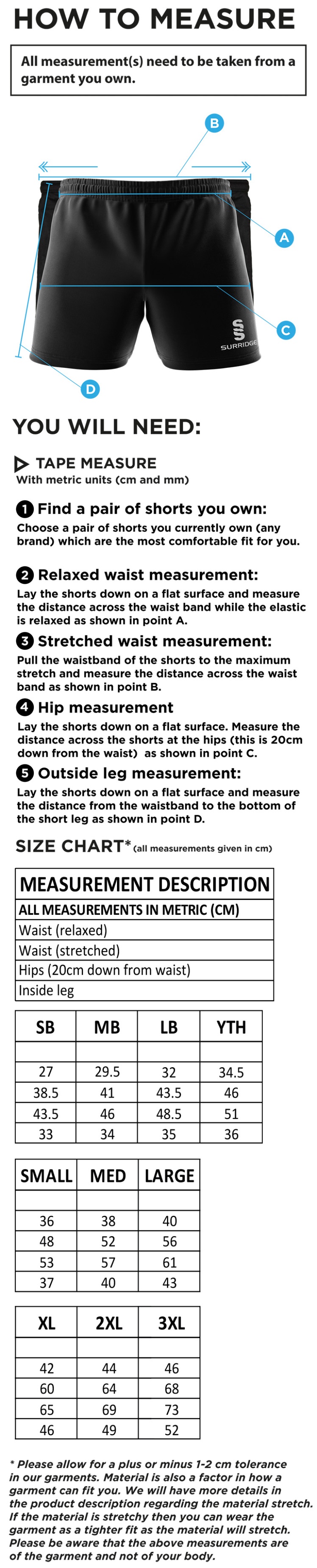 Ram CC - Performance Gym Short : Black - Size Guide