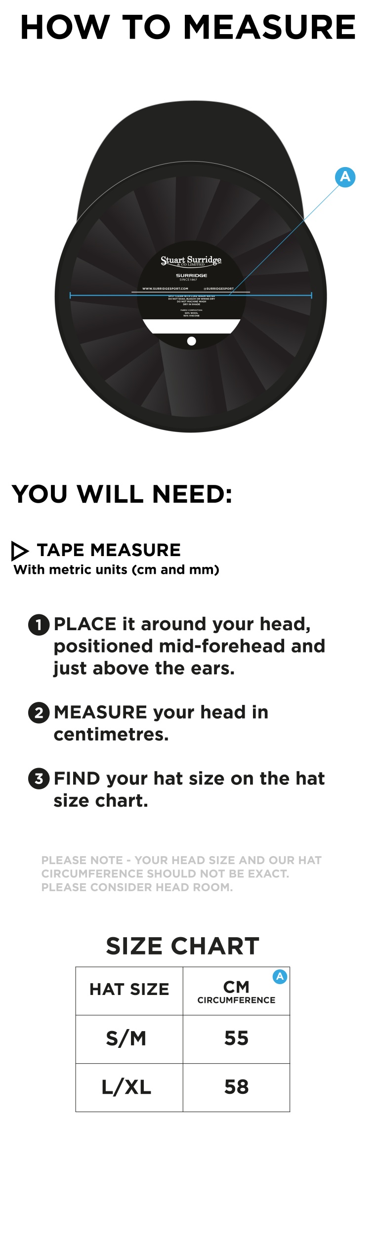 Ram CC - Baggy Cricket Cap - Navy - Size Guide