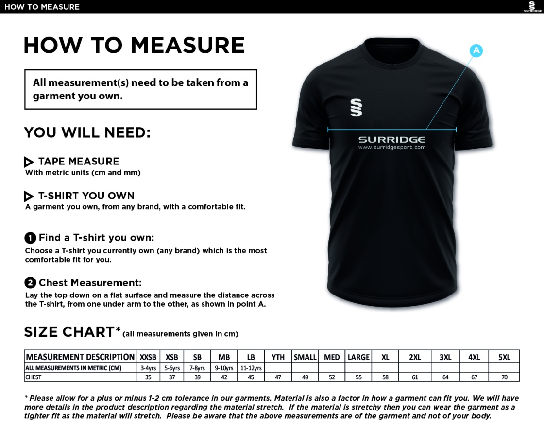 Ram CC - Fuse Training Shirt : Black / White - Size Guide