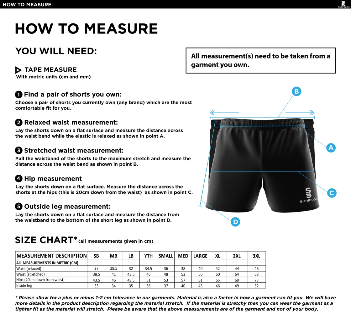 Ram CC - Performance Gym Short : Black - Size Guide