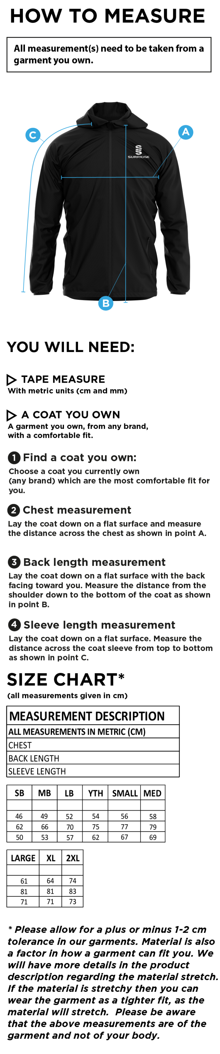 Ram CC - Dual Elite 1/4 Zip Hoody / Rain Jacket : Navy - Size Guide